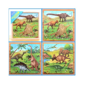 Puzzle 3 in 1 din lemn in cutie cu tematica – Dinozauri, WD 9002D