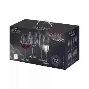 Set de 12 pahare pentru vin rosu si sampanie, transparent, din cristal de Bohemia, 260/690 ml, Sarah Waterfall