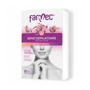 Benzi Depilatoare pentru Fata si Zone Delicate cu Extract de Orhidee, 20 benzi, Farmec