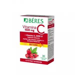 Vitamina C 1500 mg comprimat filmat RETARD + Vitamina D3 3000 UI, 30 comprimate, Beres