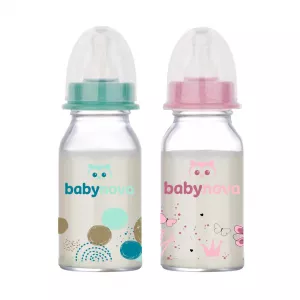 Biberon din sticla decorat, 0-24 luni, 120 ml, BabyNova