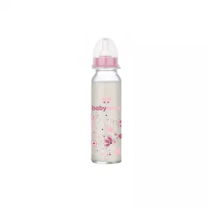 Biberon din sticla decorat 0-24 luni, fata, 240 ml, 43706, Baby nova