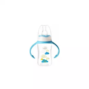 Biberon cu maner si tetina silicon 3+ albastru Minut Baby, 125 ml 