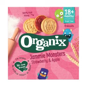 Biscuiti Bio cu umplutura de capsuni si mere, +18 luni, 64 g, Organix