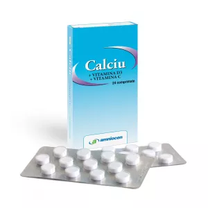 Calciu + Vitamina D3 + Vitamina C, 24 comprimate, Amniocen