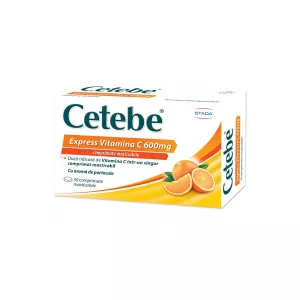 Cetebe Express Vitamina C 600 mg aroma portocale, 30 comprimate masticabile, Stada