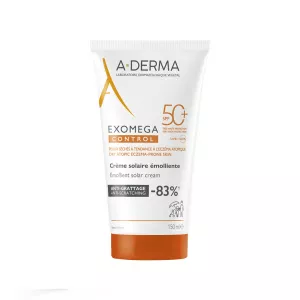 Crema emolienta cu protectie solara SPF50+ pentru pielea sensibila Exomega Control, 150 ml, A-derma