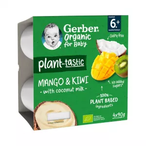 Desert bio din mango, kiwi si cocos, +6 luni, 4x90 g, Gerber