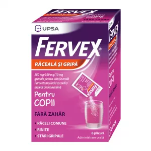 Fervex pentru copii fara zahar, 280mg/100 mg/10 mg, 8 plicuri, Upsa