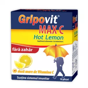 Gripovit Max C Hot Lemon fara zahar, 10 plicuri, Zdrovit