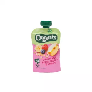 Gustare Ecologica cu ovaz, mere, banane, zmeura si afine12+, 100 g , Organix