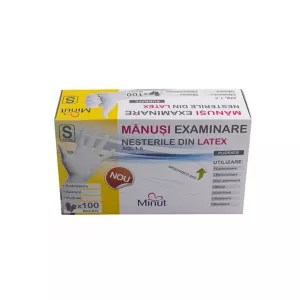 Manusi din latex de unica folosinta, pudrate, Marimea S, 100 bucati, Minut