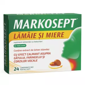 Markosept cu aroma de lamaie si miere, 24 comprimate moi pentru supt, Fiterman Pharma