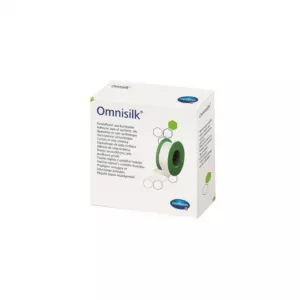 Plasture hipoalergen Omnisilk pe suport de matase, cu margini zimtate, 1,25 cm x 9,2 m, Hartmann