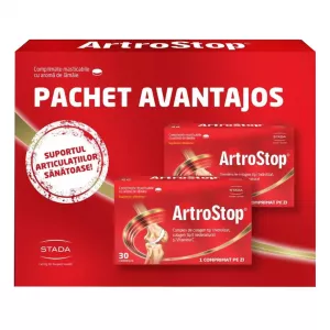 Pachet 1+1: Artrostop cu colagen, 30 comprimate masticabile