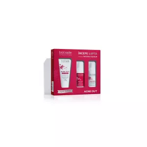 Pachet Acne Out Gel de curatare, 50 ml + Lotiune activa, 20 ml + Crema hidratanta, 20 ml, Biotrade