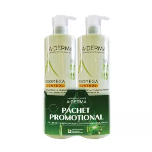 Pachet: Gel de dus emoliant 2 in 1 Exomega Control, 500 + 500 ml, A-Derma