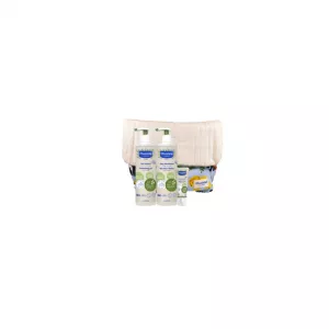 Pachet: Mustela Bio, Gel de curatare certificat BIO 400 ml, Apa micelara certificata BIO 400 ml, Esantion Crema hidratanta BIO 40 ml, Rucsac, Mustela