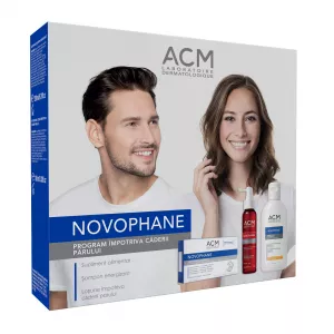 Pachet Novophane Sampon energizant, 200 ml + Lotiune impotriva caderii parului, 100 ml + Capsule pentru par si unghii, 60 capsule, Acm