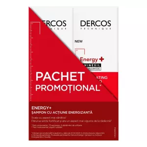 Pachet: Sampon energizant impotriva caderii parului cu Aminexil Dercos Energy+, 200 ml + 200 ml, Vichy