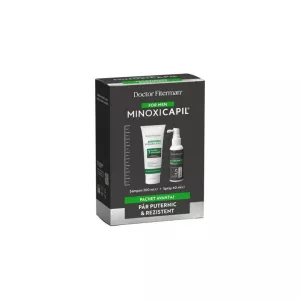 Pachet: Spray impotriva caderii parului pentru barbati Minoxicapil, 60 ml + Sampon impotriva caderii parului Minoxicapil, 200 ml, Fiterman