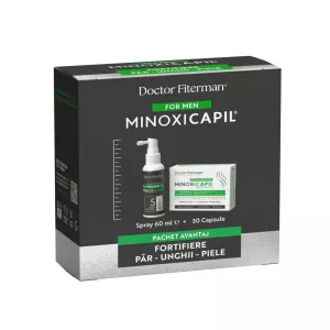 Pachet: Spray impotriva caderii parului pentru barbati Minoxicapil, 60ml + Minoxicapil, 30 capsule, Fiterman