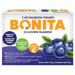 Pastile de supt cu aroma de coacaze negre, 24 bucati, Bonita