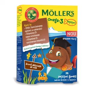 Pestisori gumati cu Omega-3 si aroma cola, 36 jeleuri, Moller's