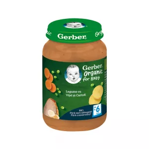 Piure bio din legume cu vitel si cartofi, +6 luni, 190 g, Gerber