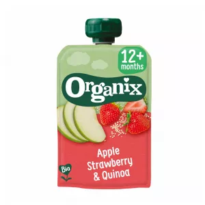 Piure Bio din mere, capsuni si quinoa, +12 luni, 100 g, Organix