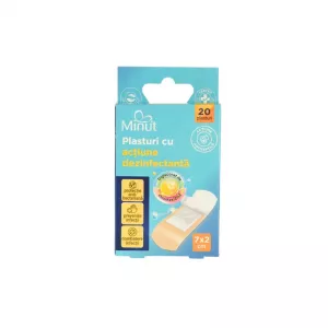 Plasturi cu actiune dezinfectanta, 7 x 2 cm, 20 bucati/cutie, Minut