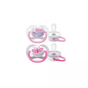 Set 2 suzete I love mama, Ultra Air, 0-6 luni, Ortodontice, fara BPA, Roz, SCF080/02, Philips Avent