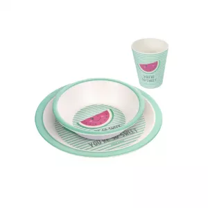 Set 3 piese pahar, farfurie si bol pentru copii, Bamboo Dinner 09/226, verde, 12+ luni, Canpol