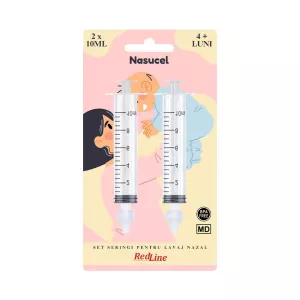 Set seringi pentru lavaj nazal RedLine Nasucel, pentru curatarea si hidratarea cailor nazale, 2 x 10 ml, 4 luni+ 