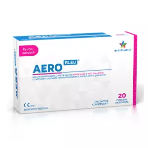 Solutie pentru nebulizare pe baza de apa si acid hialuronic Aero Bleu, 20 fiole x 5 ml, Bleu Pharma