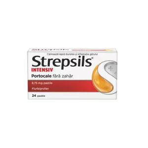 Strepsils Intensiv fara zahar cu aroma de portocale, 8,75 mg, 24 pastile, Reckitt Benckiser