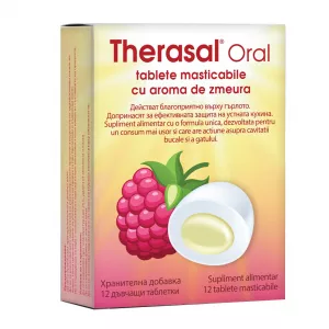 Tablete masticabile cu aroma de zmeura Therasal Oral, 12 tablete, Vedra