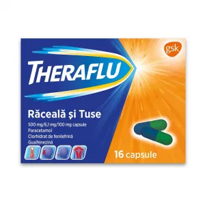 Theraflu raceala si tuse, 500 mg/6,1 mg/100 mg, 16 capsule, Gsk