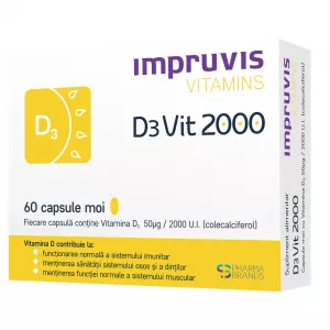 Vitamina D3 2000 U.I. Impruvis D3Vit, 60 capsule moi, Pharma Brands