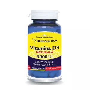 Vitamina D3 naturala 5000 UI, 60 capsule, Herbagetica