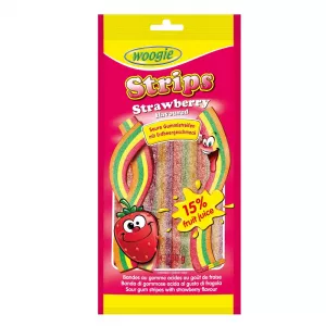 BOMBOANE JELEU STRIPS CU GUST DE CAPSUNI CU GLAZURA ACRISOARA WOOGIE 80G