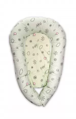 Baby Nest 3in1, 110x70x15 cm, husa bumbac ranforce, Lamb Green