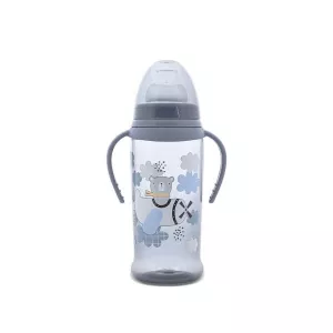 Biberon anticurgere cu manere, cu tetina lata, protejeaza gingiile, 6 luni+, 360 ml, My Friend, Cameo Blue