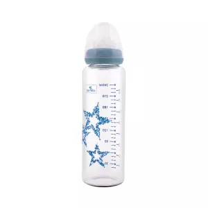 Biberon din sticla cu tetina anticolici, 240 ml, Blue