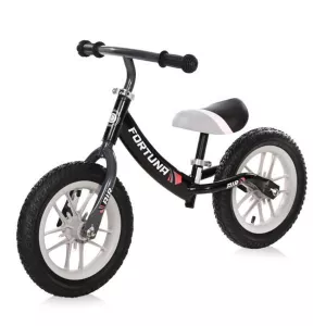 Bicicleta de echilibru, Fortuna Air, 2-5 Ani, 12 inch, anvelope cu camera, jante cu leduri, Black & Grey