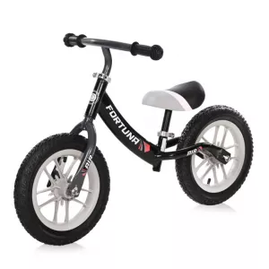 Bicicleta de echilibru, Fortuna Air, 2-5 Ani, 12 inch, anvelope cu camera, jante cu leduri, Black & Grey