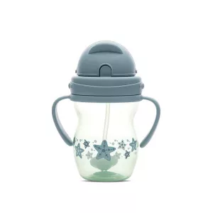 Cana cu manere si pai, anti-varsare, potrivita pentru calatorii, 12 luni+, 275 ml, Blue Green