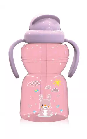 Biberon sport cu pai si manere 325 ml Animalute, Pink
