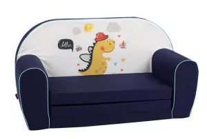 Canapea extensibila pentru copii, Knorr Toys, umplutura din spuma moale, husa bumbac 100% detasabila si lavabila, 77 x 34 x 42 cm, 9 Luni+, Lovely Dinos