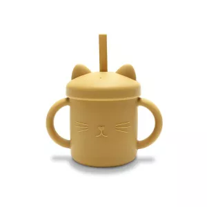 Canuta cu manere si pai, din silicon natural, 9 luni+, Yellow